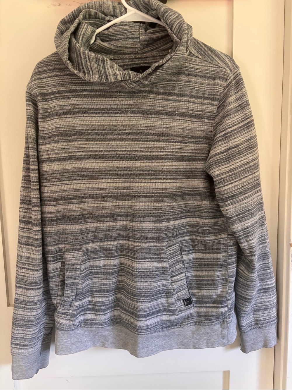 Prana Women’s Striped Hooded Pullover in Gray and Light Gray